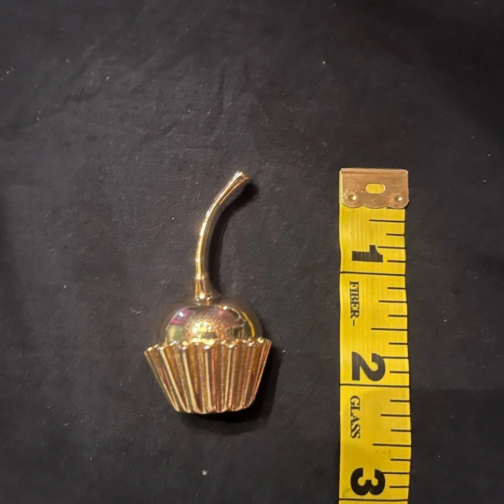 Vintage Gold Tone Cherry Cupcake Brooch